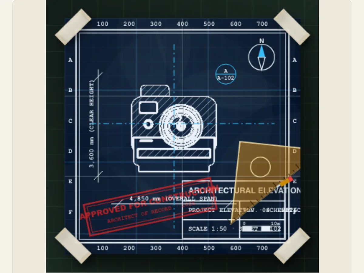 Captured PaperAnimationLab preview illustrating architect cyanotype blueprint