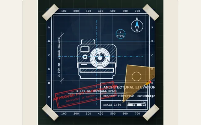 Captured PaperAnimationLab preview illustrating architect cyanotype blueprint