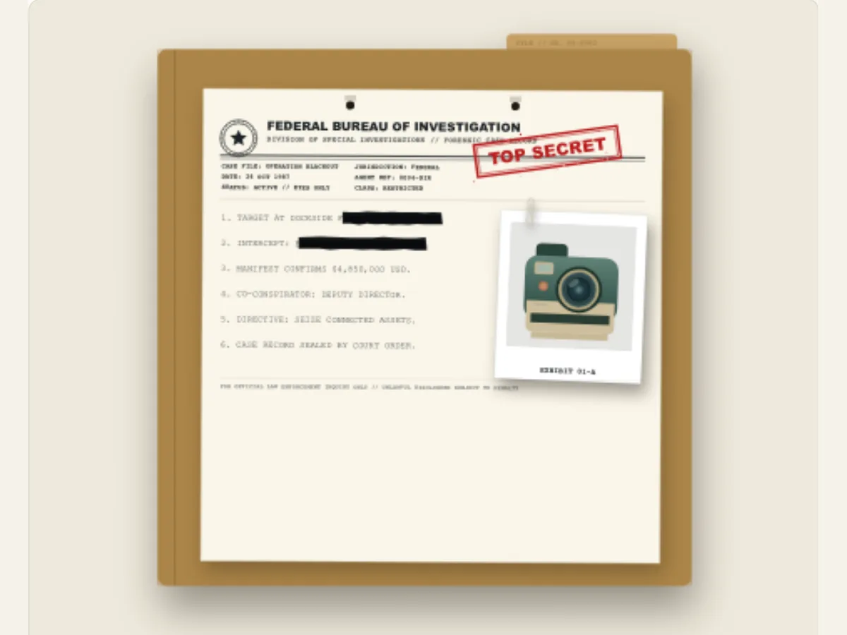 Captured PaperAnimationLab preview illustrating classified dossier