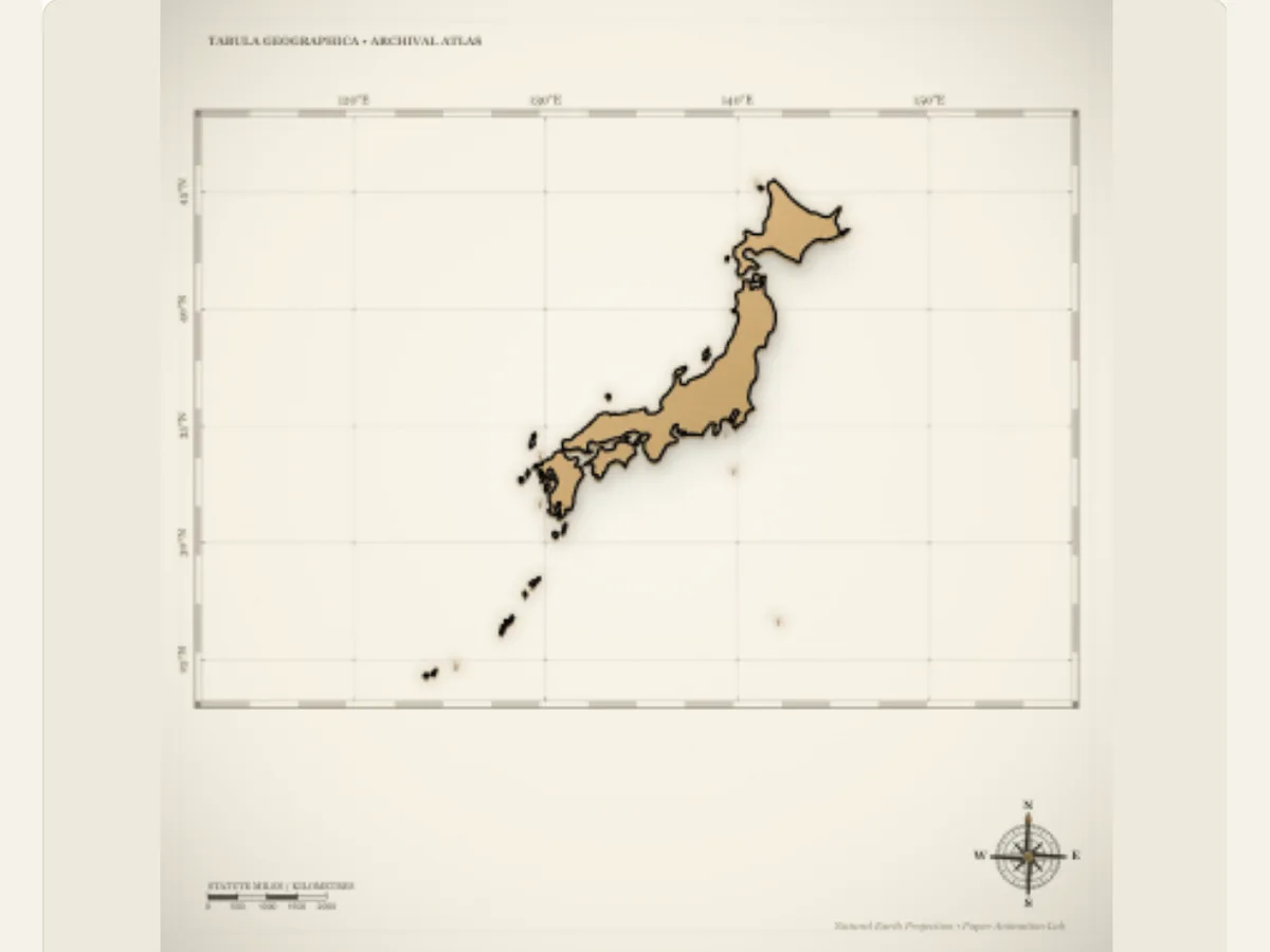 Captured PaperAnimationLab preview illustrating country atlas