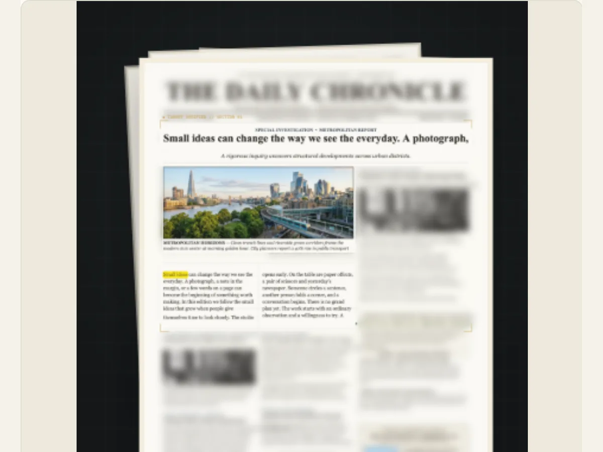 Captured PaperAnimationLab preview illustrating newspaper page scan