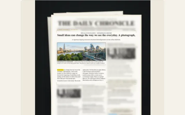 Captured PaperAnimationLab preview illustrating newspaper page scan