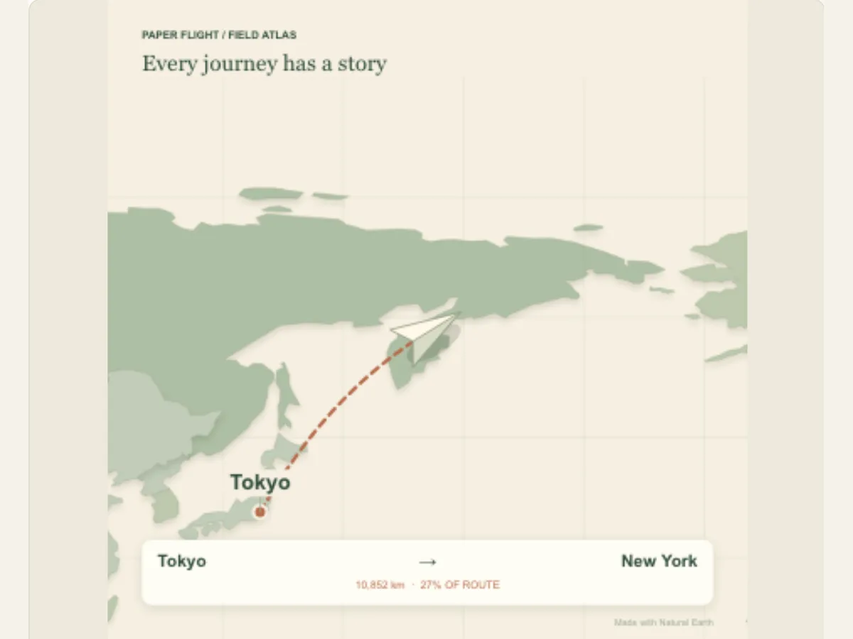 Captured PaperAnimationLab preview illustrating paper flight map
