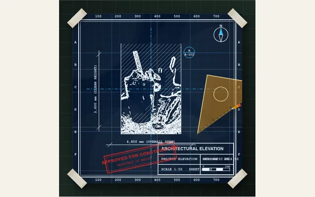 Captured Architectural Blueprint Elevation preset with its sample composition in PaperAnimationLab