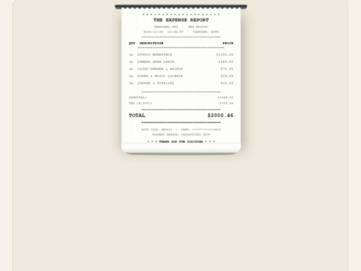 Captured PaperAnimationLab preview illustrating thermal receipt