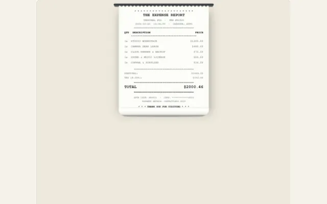 Captured PaperAnimationLab preview illustrating thermal receipt